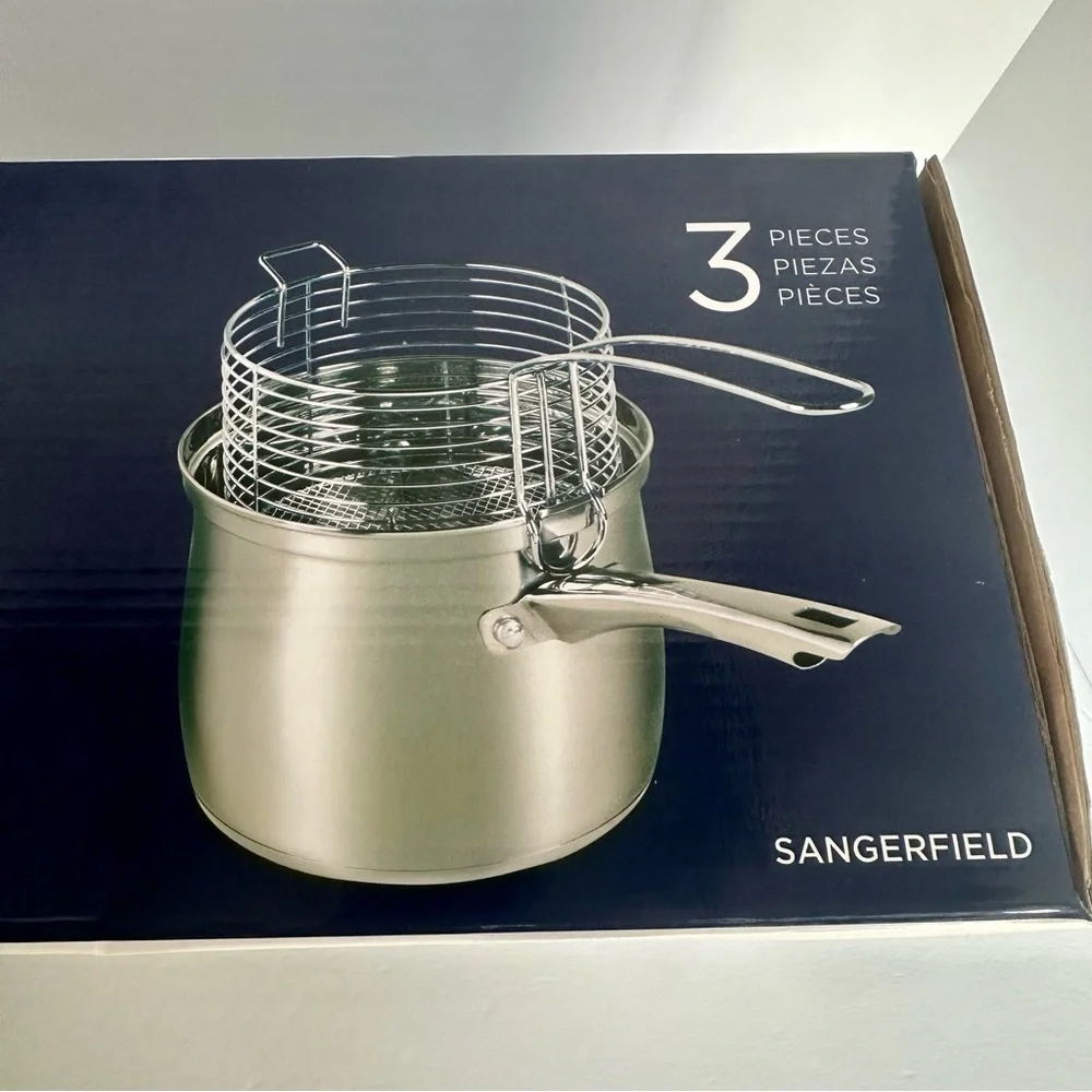 Oster Sangerfield deep stainless steel 3-piece deep cookware, wire basket, & lid